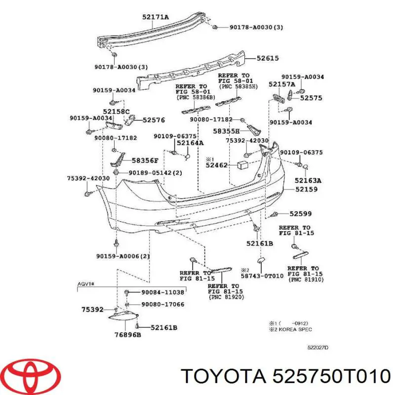 Guia direita do pára-choque traseiro para Toyota Venza (AGV1, GGV1)