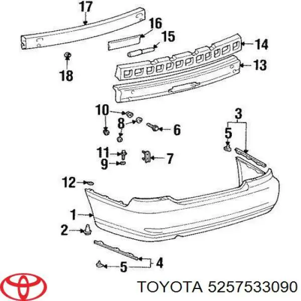 Пистон (клип) крепления бампера переднего Toyota 5257533090