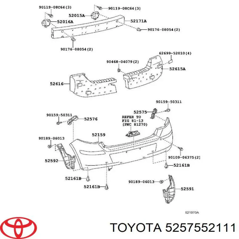 Кронштейн бампера заднего правый 5257552111 Toyota