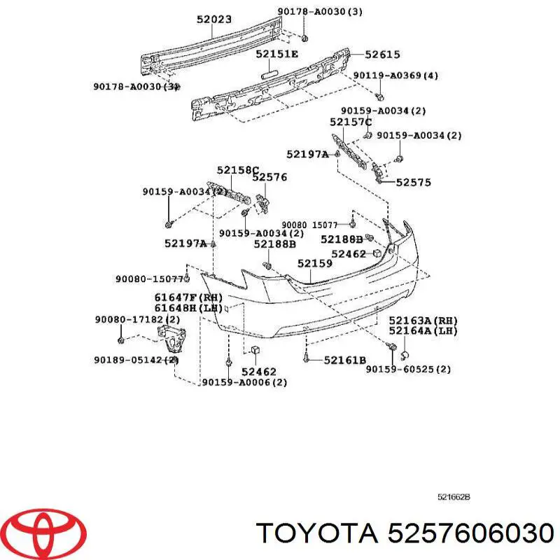 5257606030 Toyota guia esquerda do pára-choque traseiro