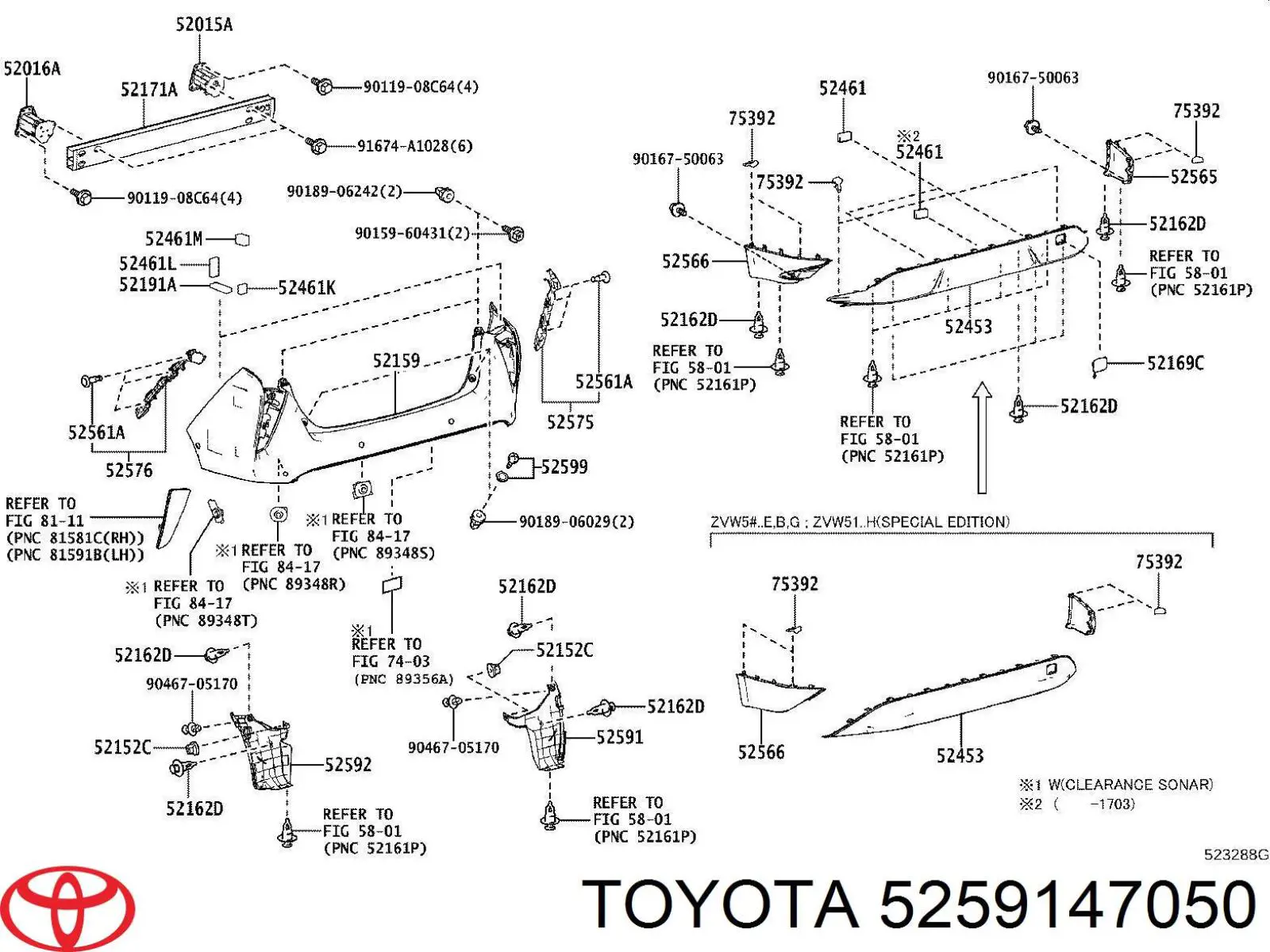 Consola direita do pára-choque traseiro para Toyota Prius (ZVW5)