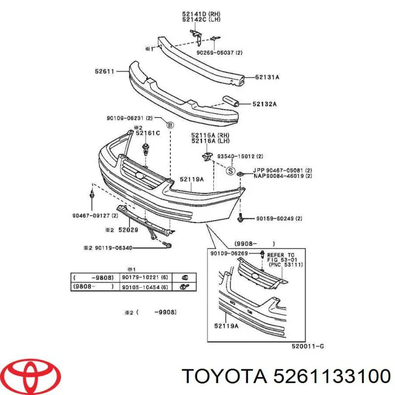 5261133100 Toyota Наполнитель бампера переднего