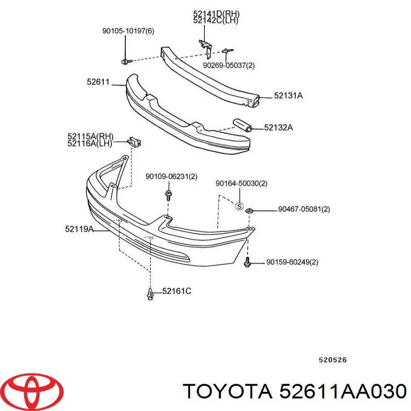 Купить 52611AA030 Toyota Абсорбер (наполнитель) бампера переднего