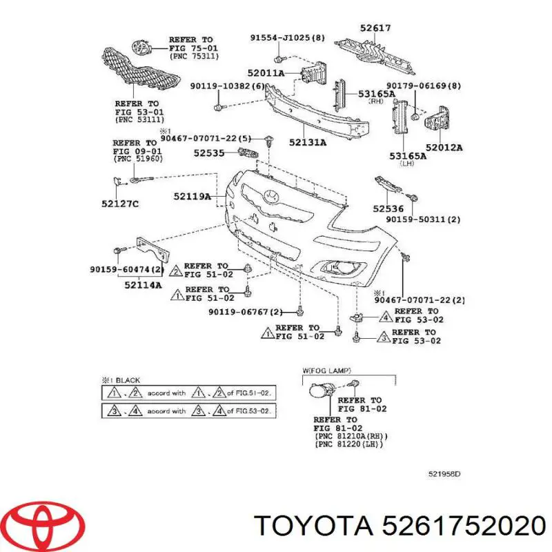 5261752020 Daihatsu absorvedor (enchido do pára-choque dianteiro)