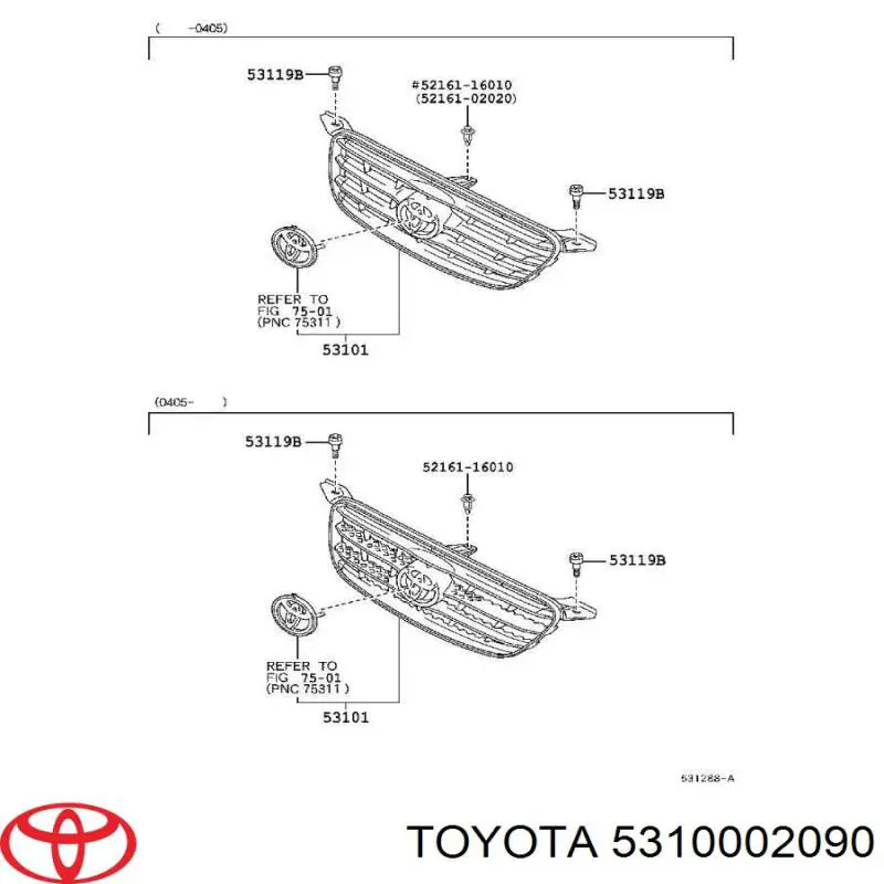 5310002090 Toyota решетка радиатора