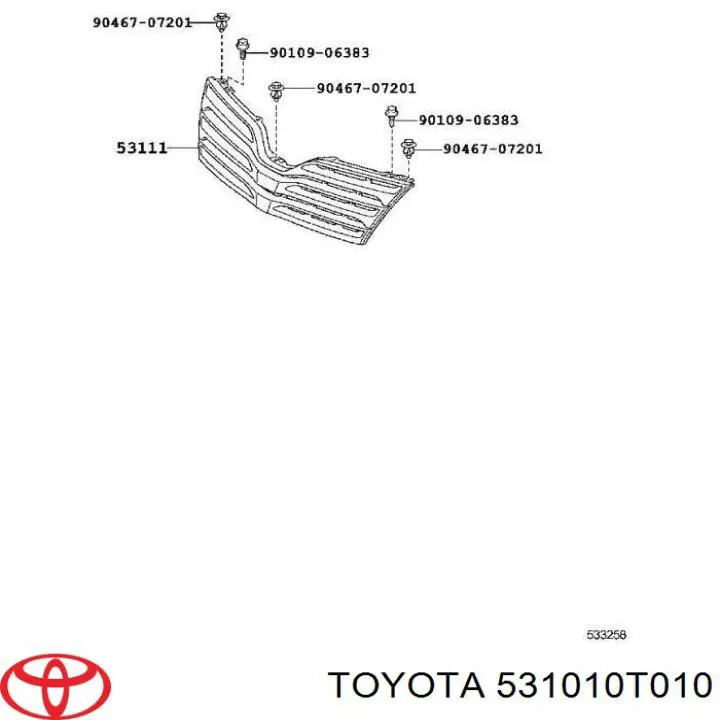 Купить 531010T010 Toyota Решетка радиатора