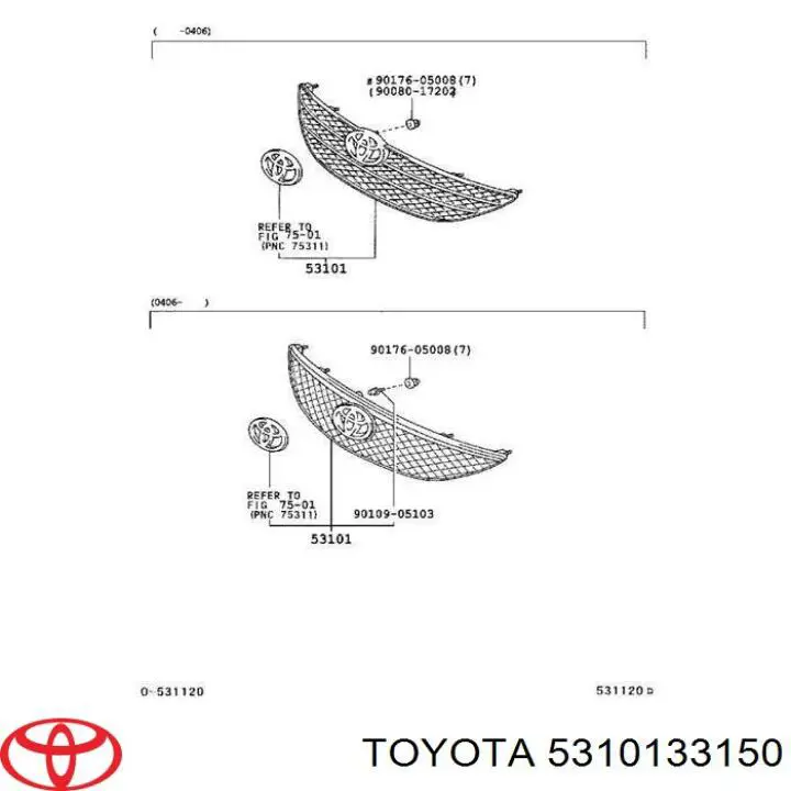 5310133150 Toyota grelha do radiador