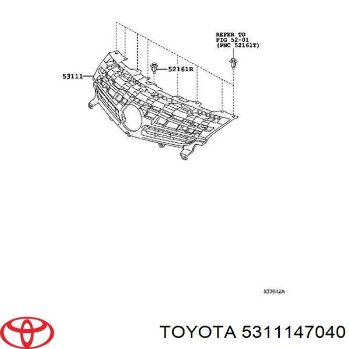 5311147040 Toyota grelha do radiador