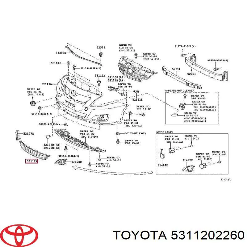 Решетка бампера переднего 5311202260 Toyota