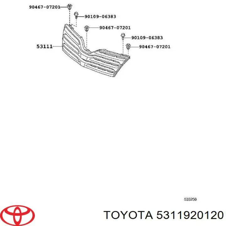 Пистон (клип) крепления решетки радиатора к панели Toyota 5311920120