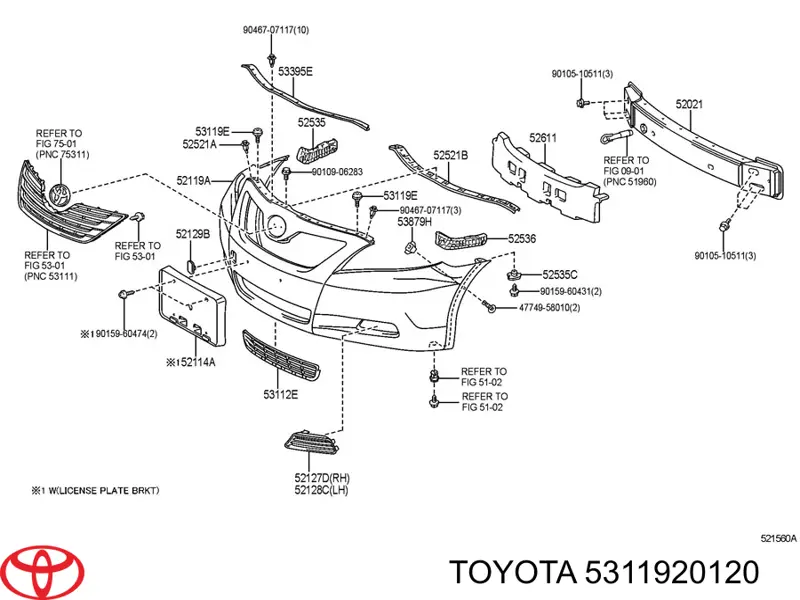 Купить 5311920120 Toyota Пистон (клип) крепления решетки радиатора к панели