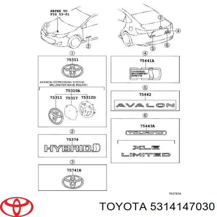 5314147030 Toyota emblema de grelha do radiador