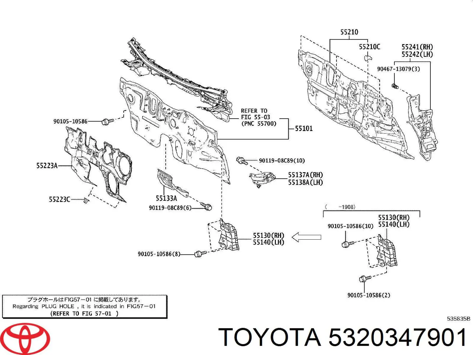 5320347901 Toyota suporte esquerdo do radiador (painel de montagem de fixação das luzes)