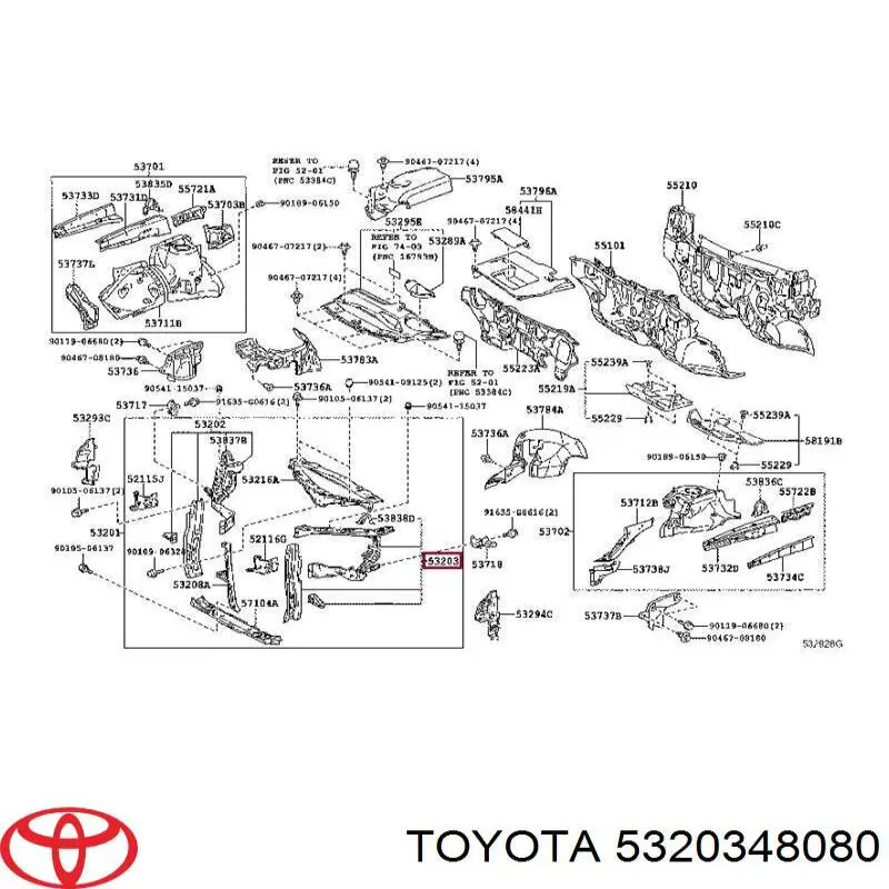 5320348080 Toyota суппорт радиатора левый (монтажная панель крепления фар)