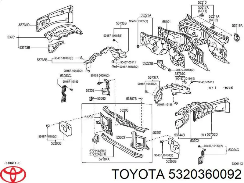 5320360092 Toyota суппорт радиатора верхний (монтажная панель крепления фар)