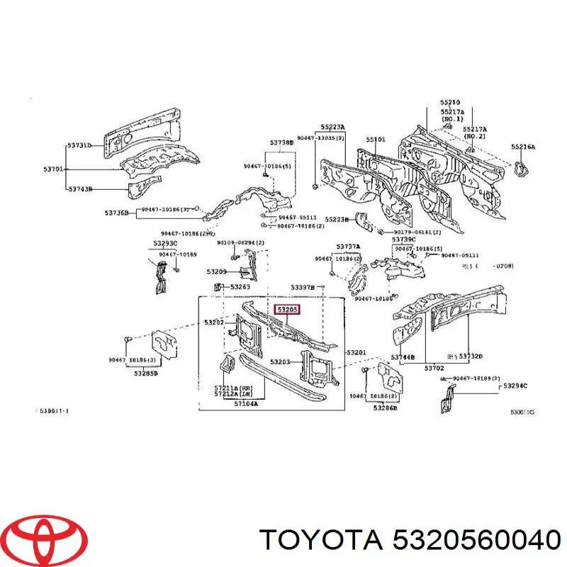 5320560040 Toyota суппорт радиатора верхний (монтажная панель крепления фар)
