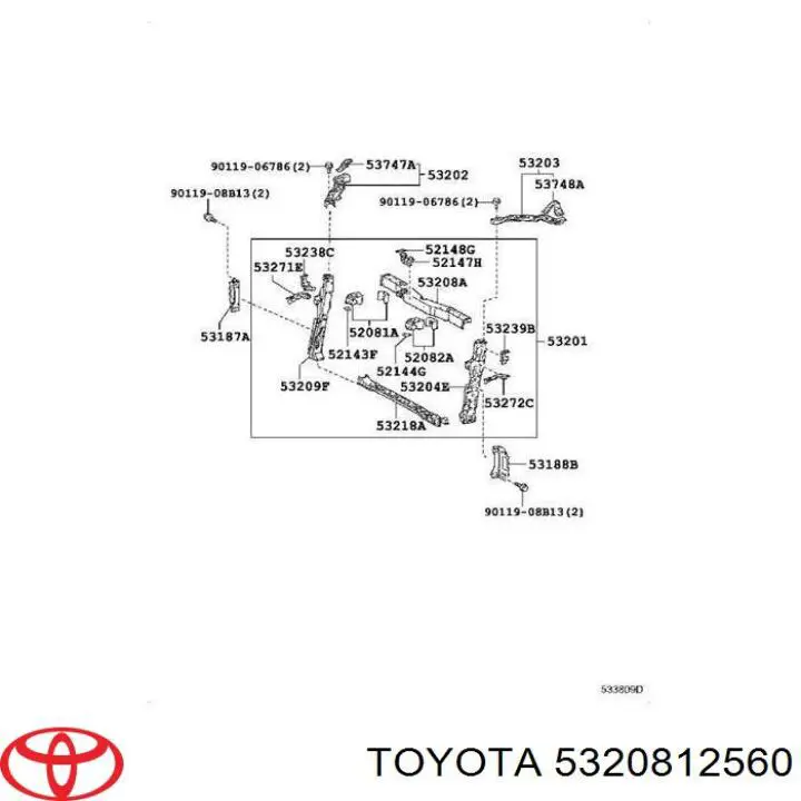 Suporte superior do radiador (painel de montagem de fixação das luzes) para Toyota Prius (ZVW30)