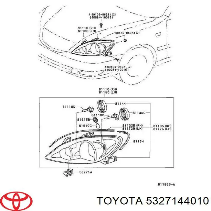 5327144010 Toyota кронштейн (адаптер крепления фары передней)