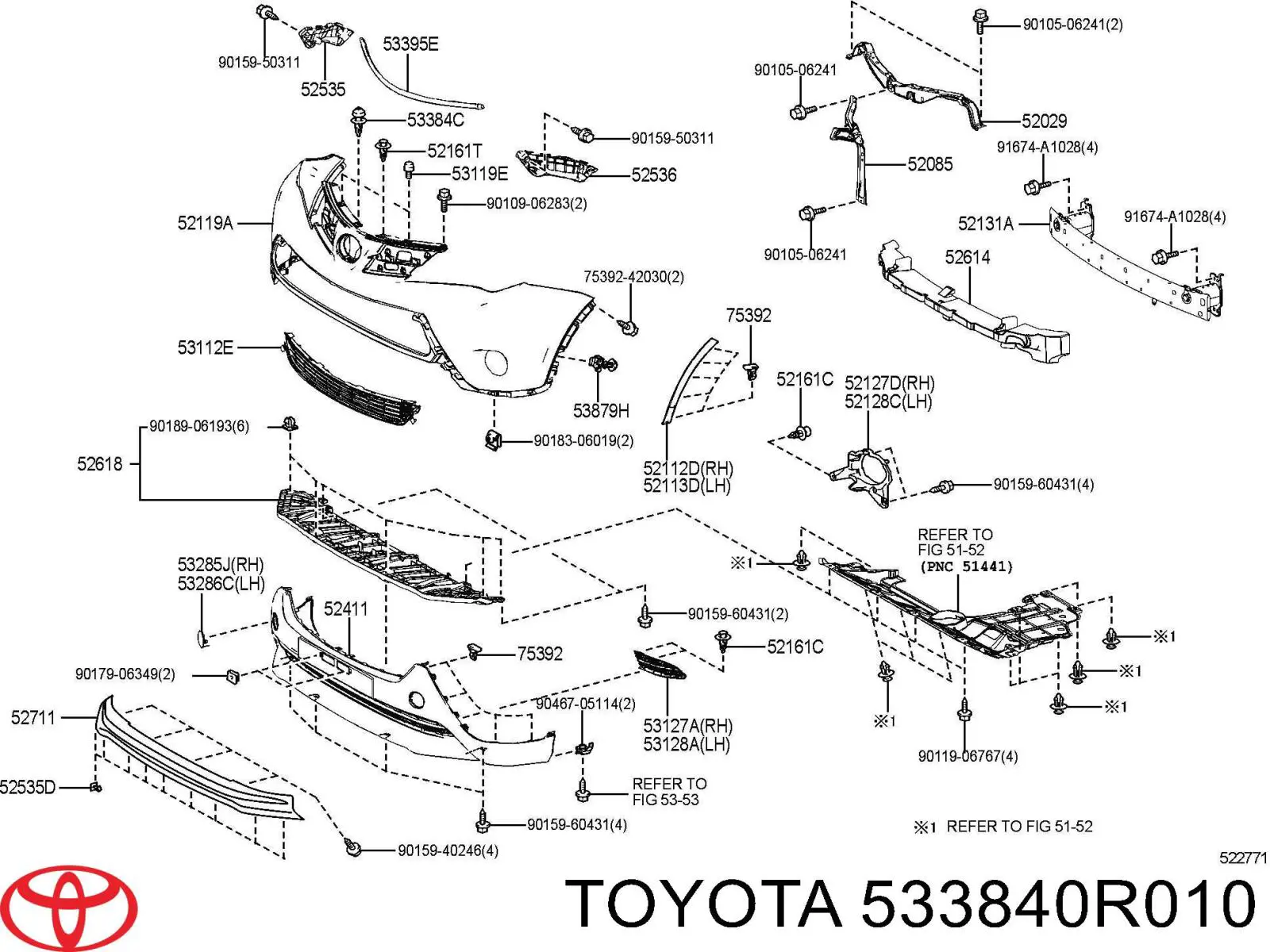 Cápsula (prendedor) de fixação de grelha do radiador ao panel para Toyota RAV4 (A3)