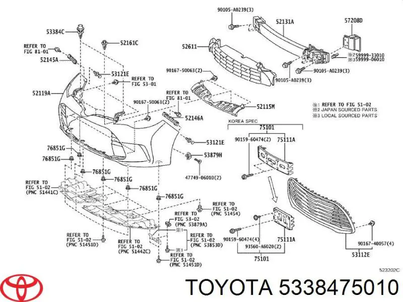 Пистон крепления переднего бампера 5338475010 Toyota