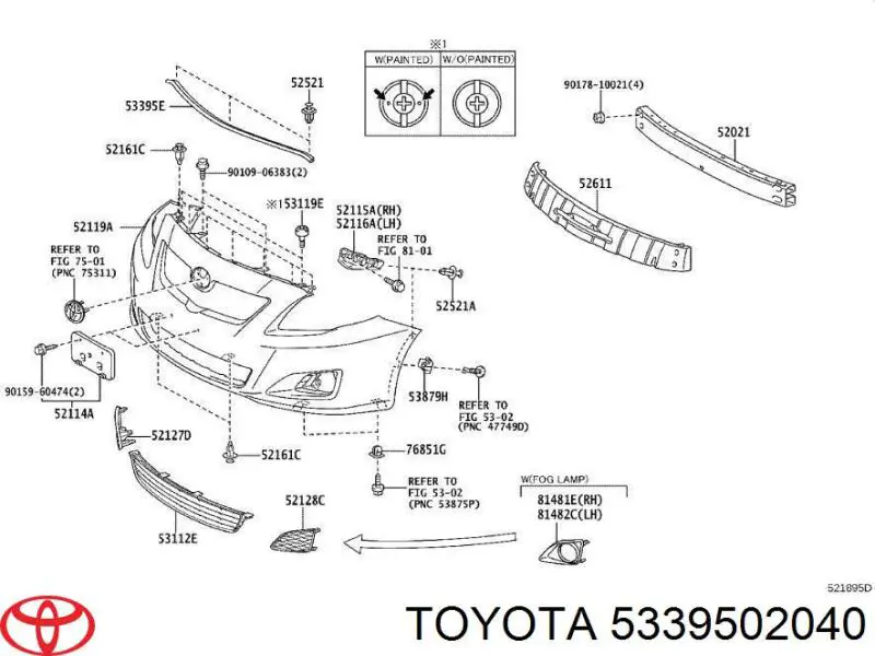 Compactador (vedante) do pára-choque dianteiro para Toyota Corolla (E15)