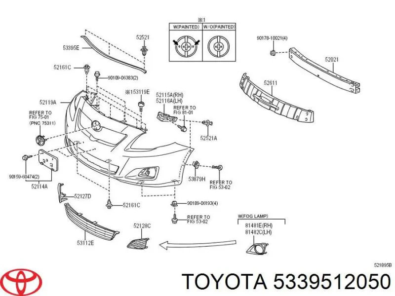 5339512050 Toyota compactador (vedante do pára-choque dianteiro)