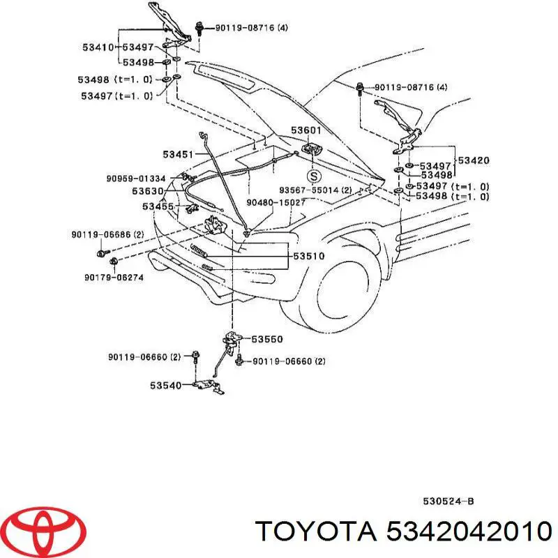 Петля капота левая на Toyota Rav4 SXA1