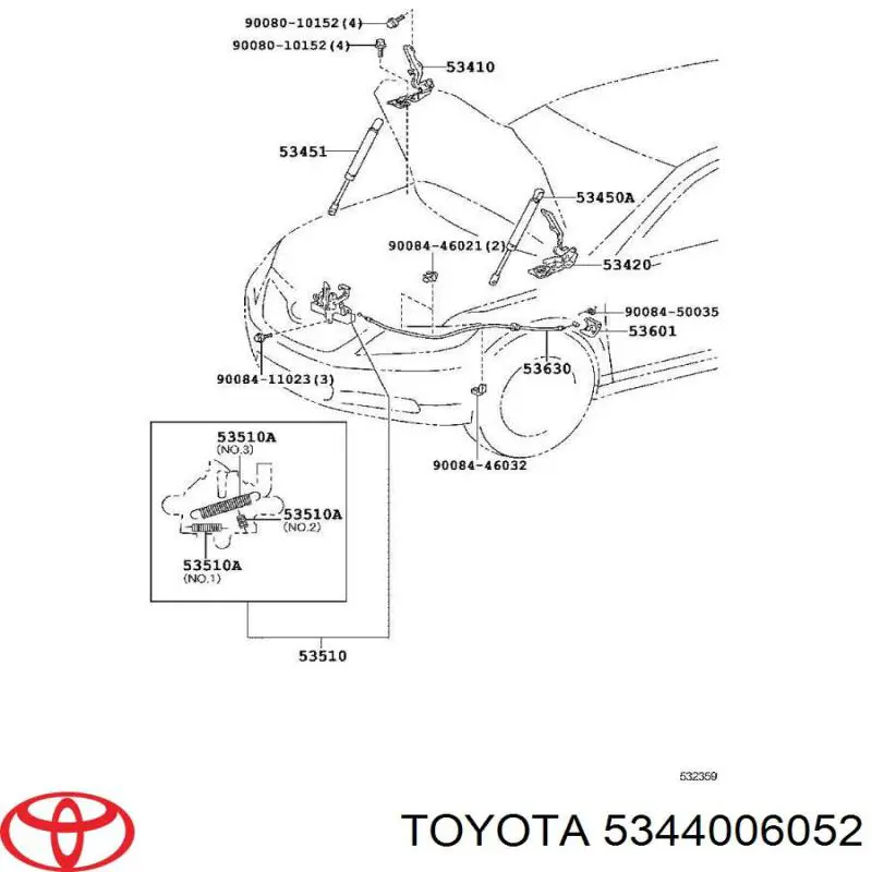 5344006052 Toyota амортизатор капота правый