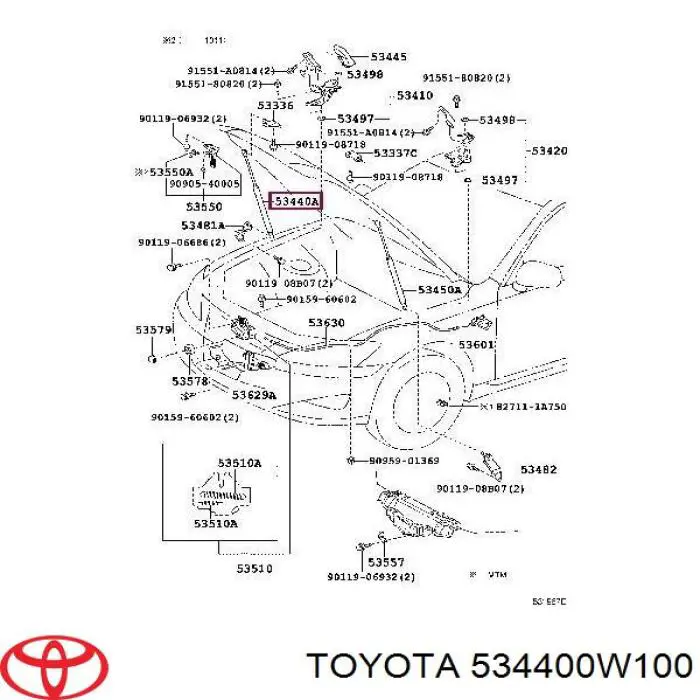 Амортизатор капота 534400W100 Toyota