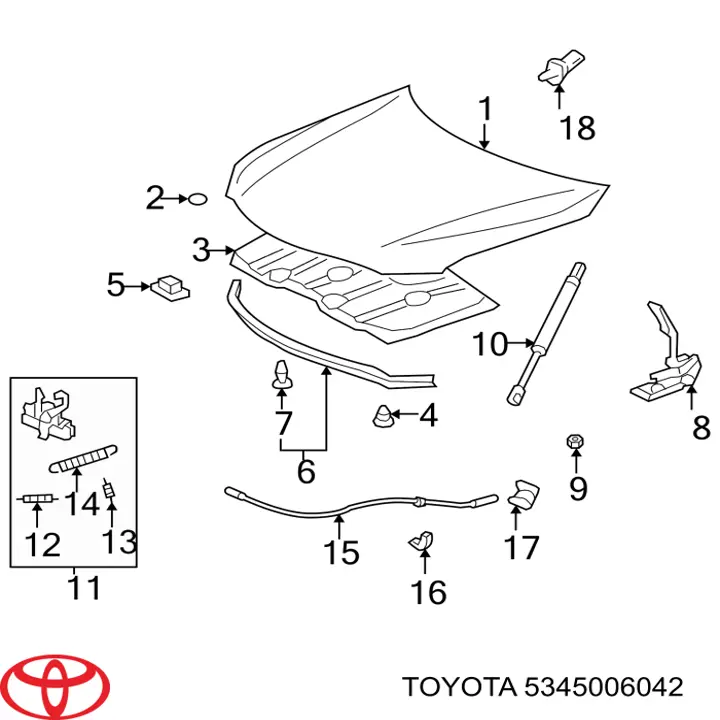 Опора капота левая Toyota 5345006070 цена, от 16.10 USD
