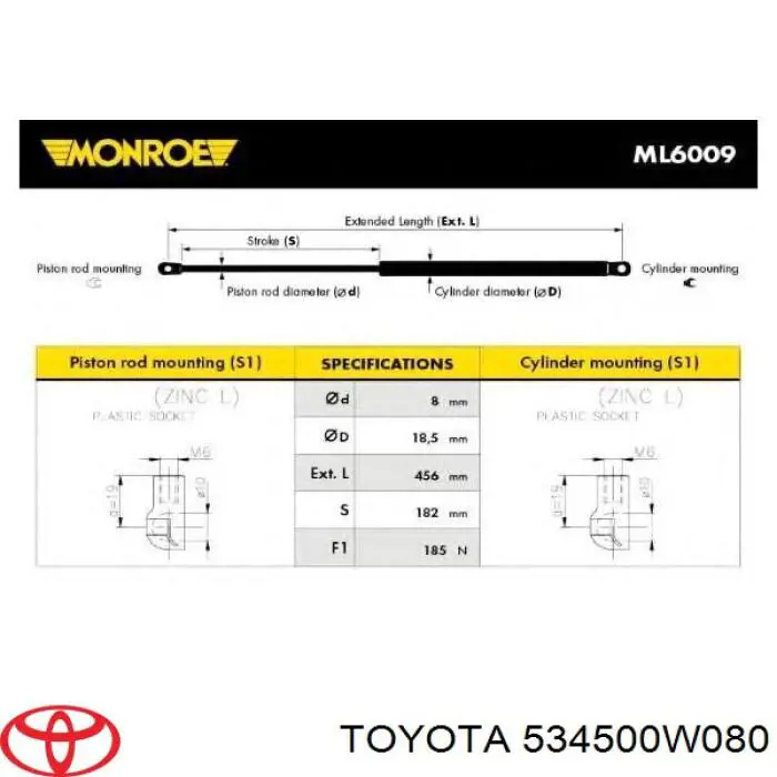 Амортизатор капота 534500W080 Toyota