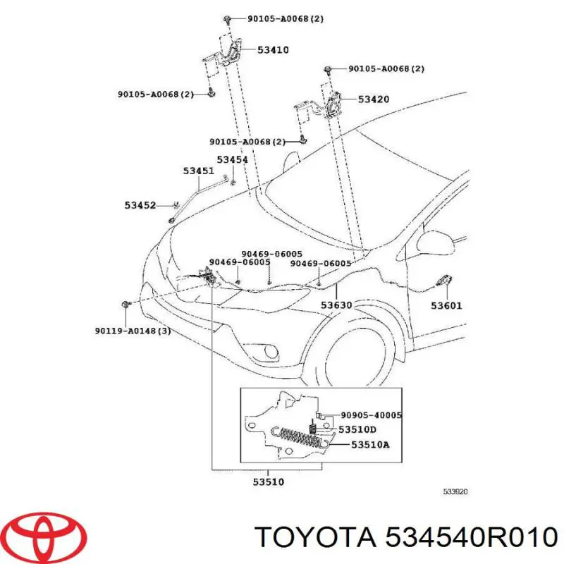 Fixador de suporte da capota para Toyota RAV4 (A3)