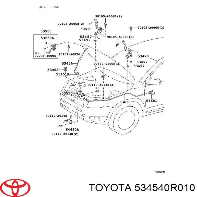 Купить 534540R010 Toyota Фиксатор упора капота