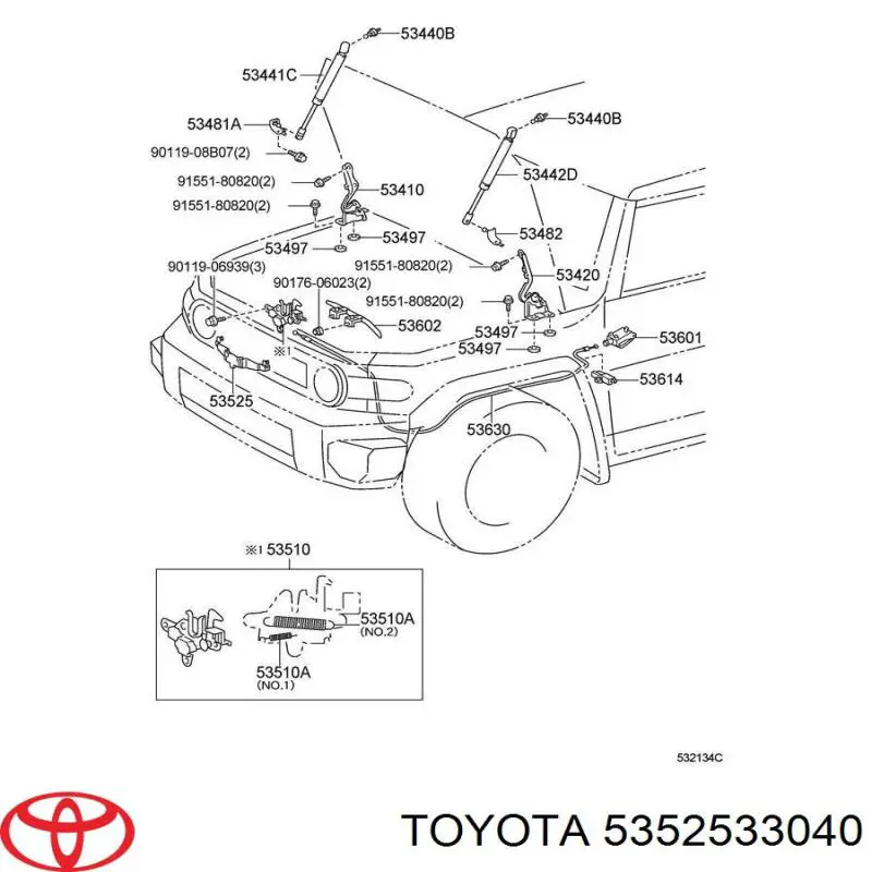 Стояк-крюк замка капота на Toyota Camry V30