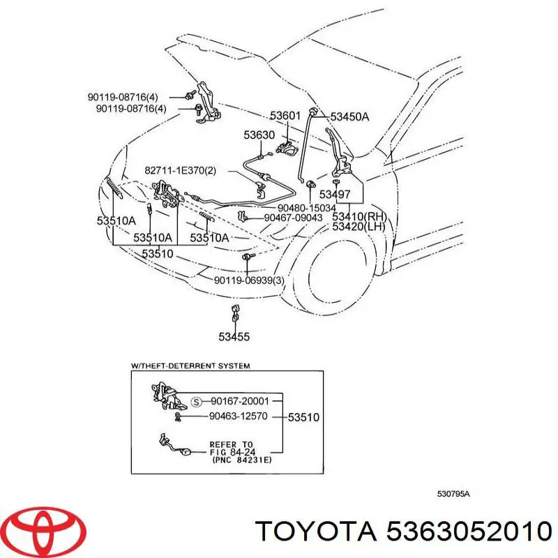 Купить 5363052010 Toyota Трос капота