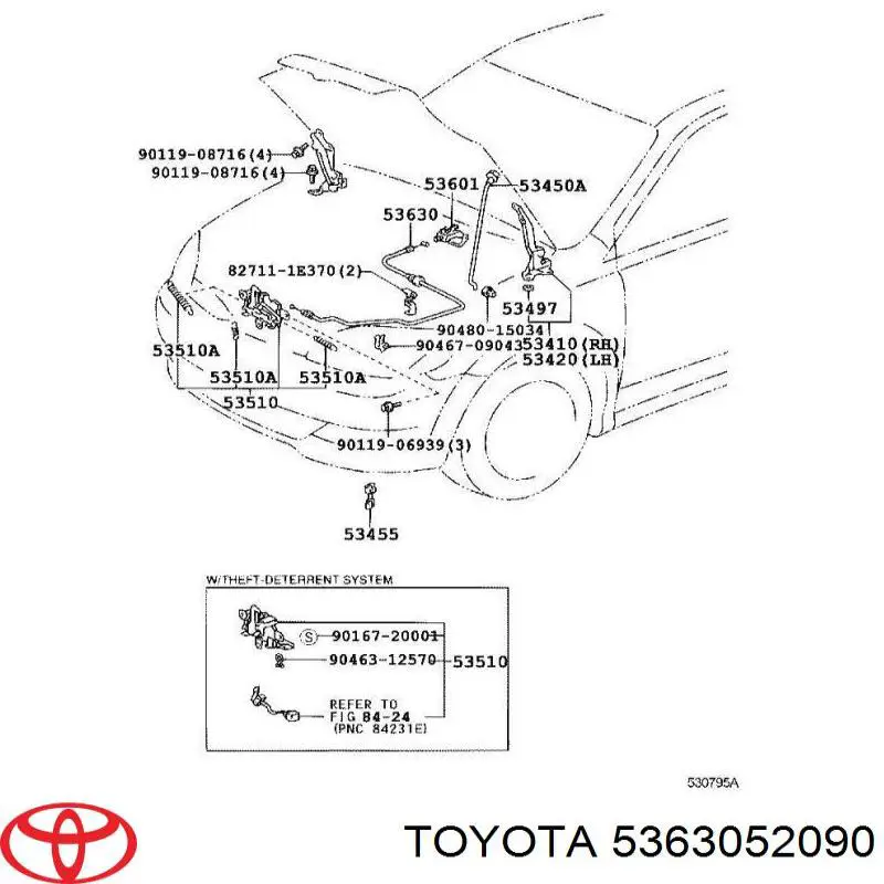 Трос открывания капота 5363052090 Toyota