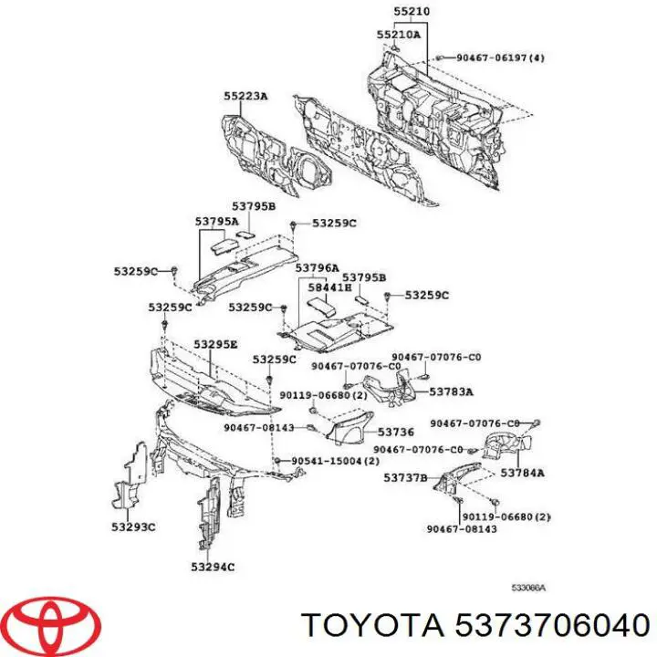 5373706050 Toyota щиток грязезащитный передней арки крыла