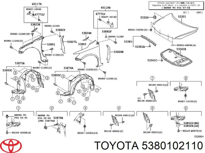 Крыло переднее правое 5380102110 Toyota