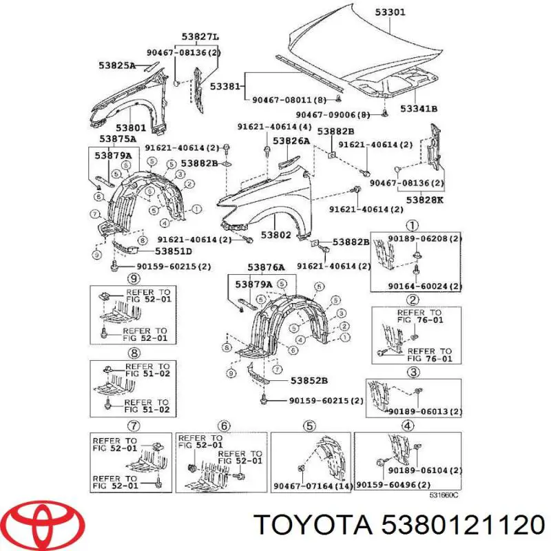 5380121120 Toyota Переднее правое крыло