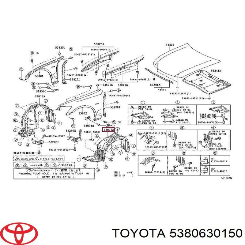 5380630150 Toyota guarda-barras esquerdo do pára-lama dianteiro