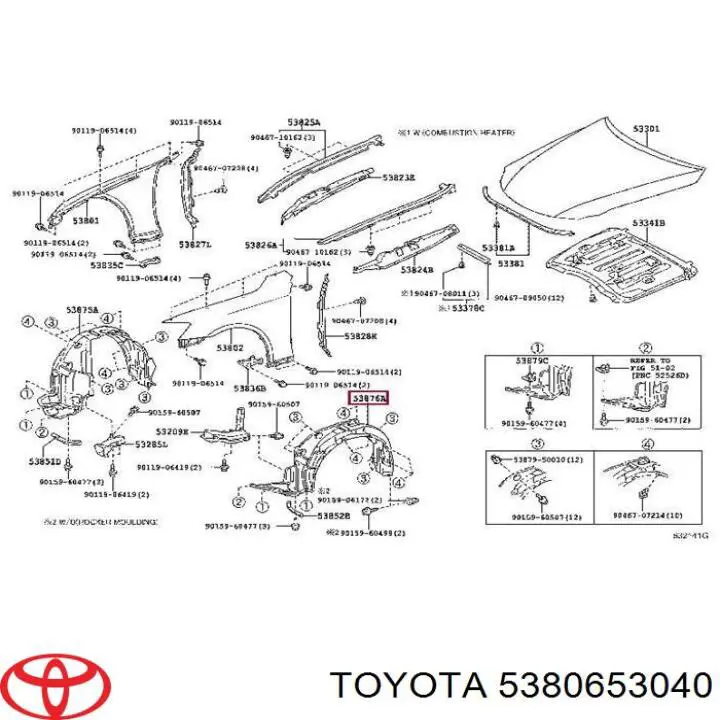 5380653040 Toyota guarda-barras esquerdo do pára-lama dianteiro