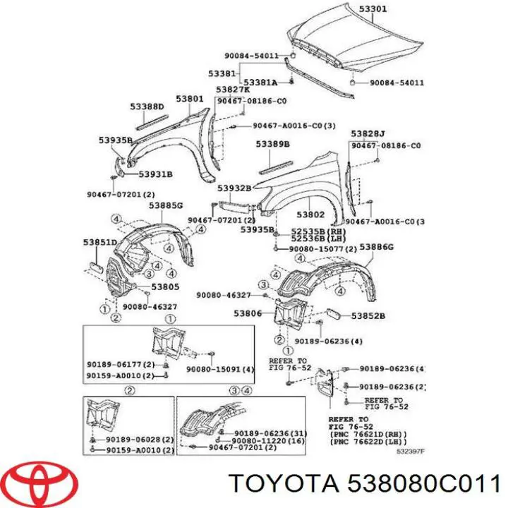 538080C011 Toyota подкрылок крыла переднего левый задний