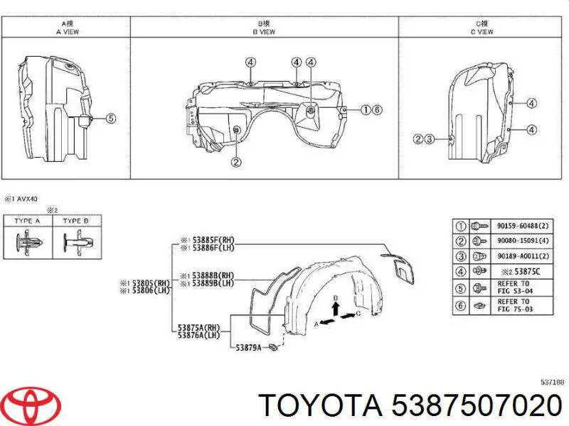306TYF453 TYC Подкрыльник переднего крыла, правый