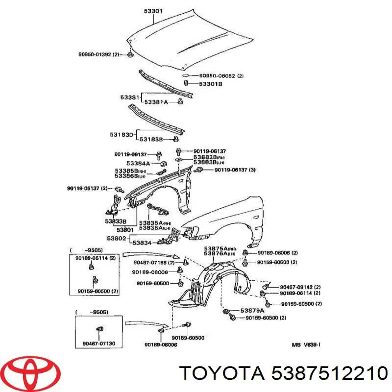 5387512210 Toyota подкрылок крыла переднего правый