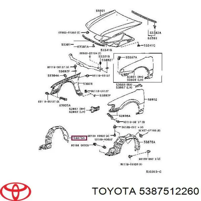 5387512260 Toyota подкрылок крыла переднего правый