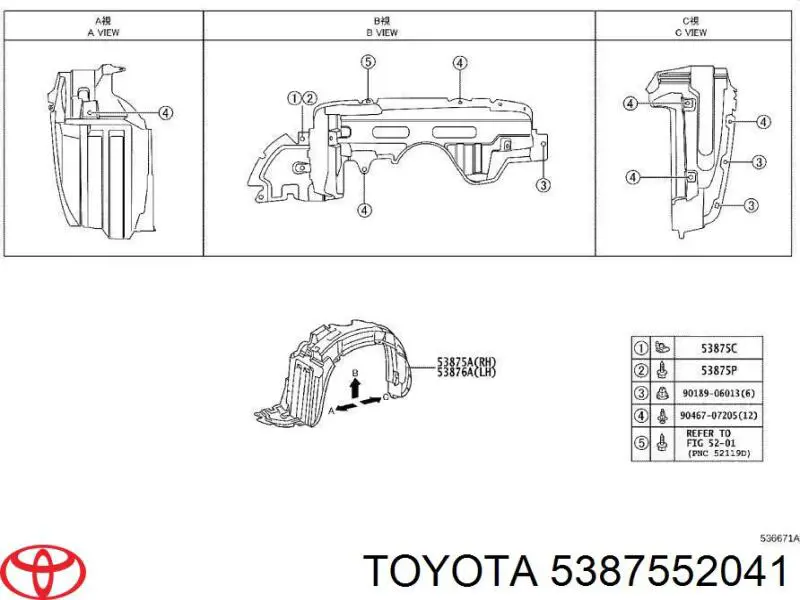 5387552041 Toyota Подкрыльник переднего крыла, правый