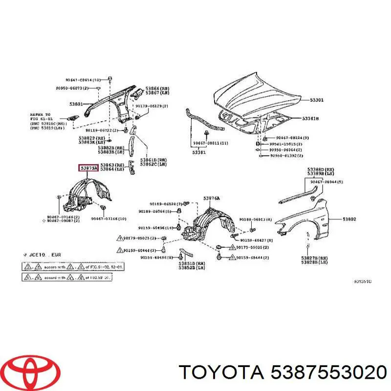 Guarda-barras direito do pára-lama dianteiro para Lexus IS (E1)