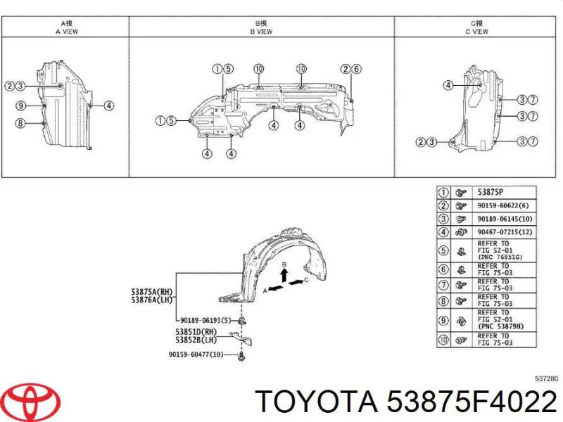 Подкрылок крыла переднего правый Toyota 53875F4022