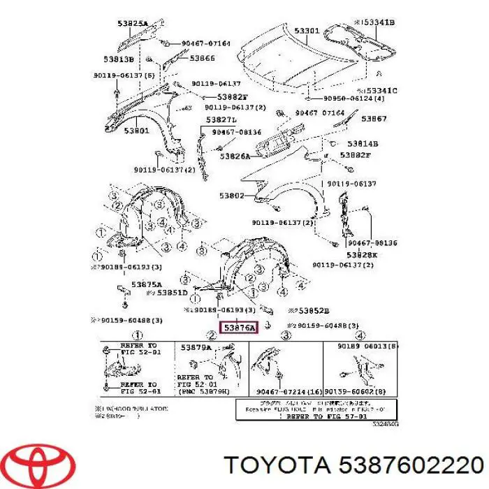 Compre 5387612380 Toyota Guarda-barras esquerdo do pára-lama dianteiro