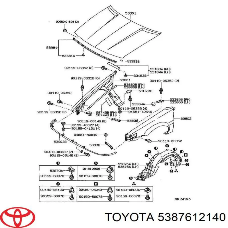 5387612140 Toyota подкрылок крыла переднего левый